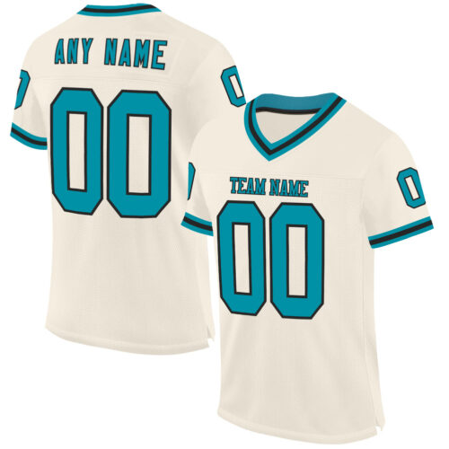 Cream0900 Custom Cream Teal-Black Mesh Authentic Throwback Football Jersey