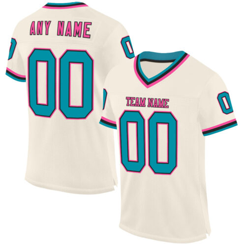 Cream0902 Custom Cream Teal Black-Pink Mesh Authentic Throwback Football Jersey