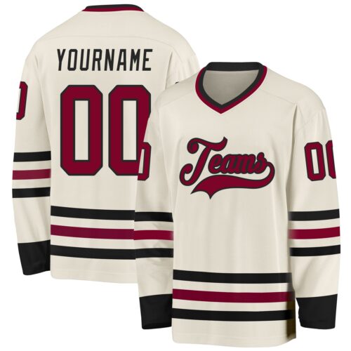 Cream0931 Custom Cream Maroon-Black Hockey Jersey