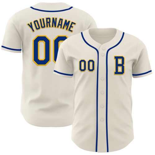 Cream0974_56aef20a-632d-4666-82a1-7830e3e1a980 Custom Cream Royal-Gold Authentic Baseball Jersey