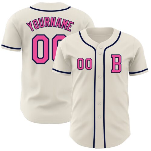Cream0984_cdec4d00-8ddd-431a-bfd1-bd2ee07d1a5b Custom Cream Pink-Navy Authentic Baseball Jersey