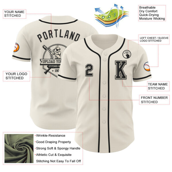 Custom Cream Black Authentic Baseball Jersey