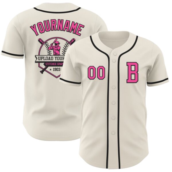 Custom Cream Pink-Black Authentic Baseball Jersey