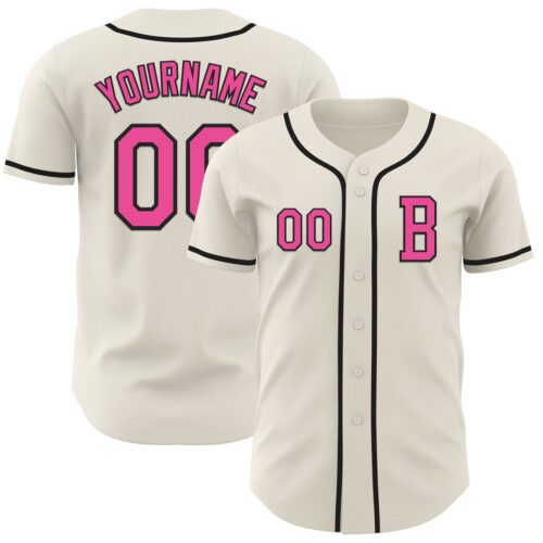 Cream0992_6cc9a82e-949a-4816-8f49-8e2c7b53dec1 Custom Cream Pink-Black Authentic Baseball Jersey