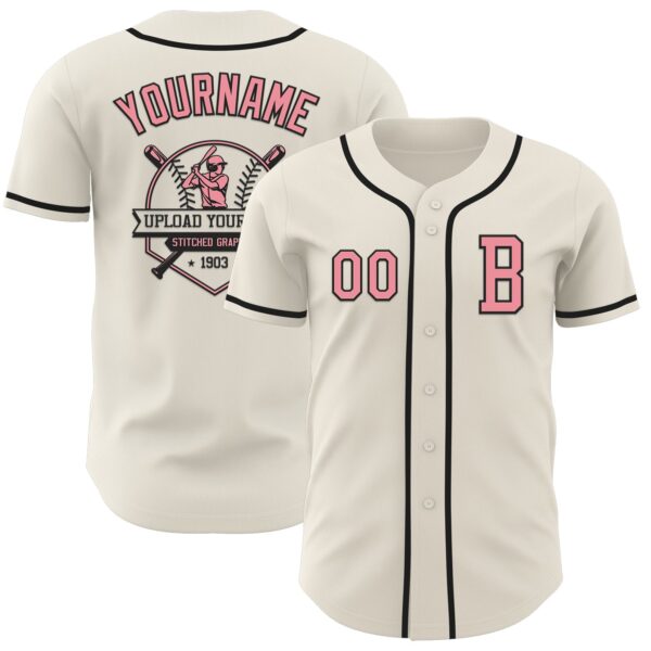 Custom Cream Medium Pink-Black Authentic Baseball Jersey