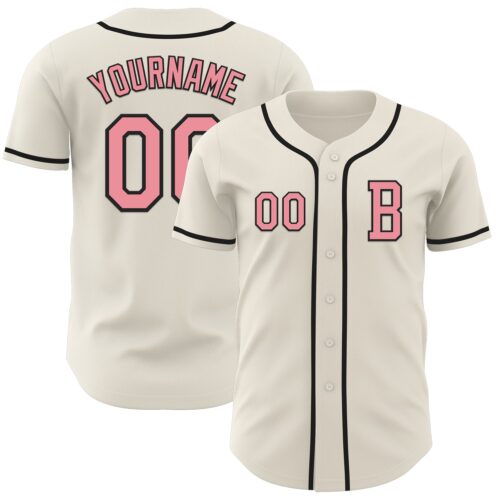 Cream0994_acb4fc79-714b-4a07-8fb8-e00fa8e39572 Custom Cream Medium Pink-Black Authentic Baseball Jersey