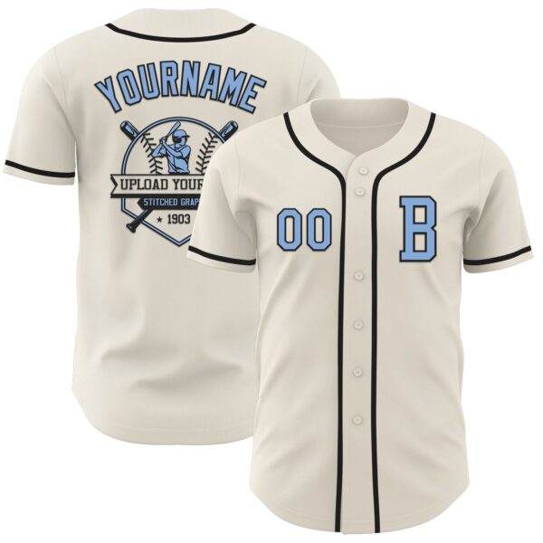 Custom Cream Light Blue-Black Authentic Baseball Jersey