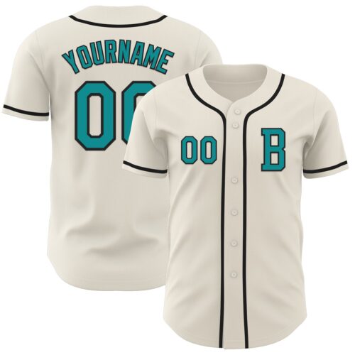 Cream0997_841919e9-82f8-4ff6-817c-48fce7604098 Custom Cream Teal-Black Authentic Baseball Jersey