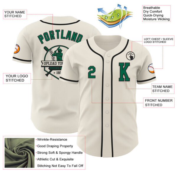Custom Cream Kelly Green-Black Authentic Baseball Jersey
