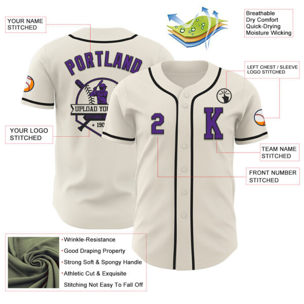 Custom Cream Purple-Black Authentic Baseball Jersey