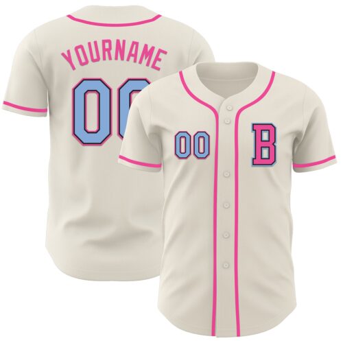 Cream1003_a1f6468d-e149-4f6b-b78c-9d5c1c16c66f Custom Cream Light Blue Black-Pink Authentic Baseball Jersey
