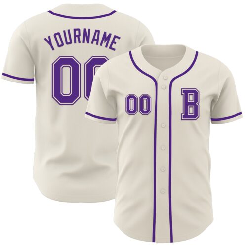 Cream1005_0d806c24-7bd8-4743-9af5-3baccec27625 Custom Cream Purple Authentic Baseball Jersey