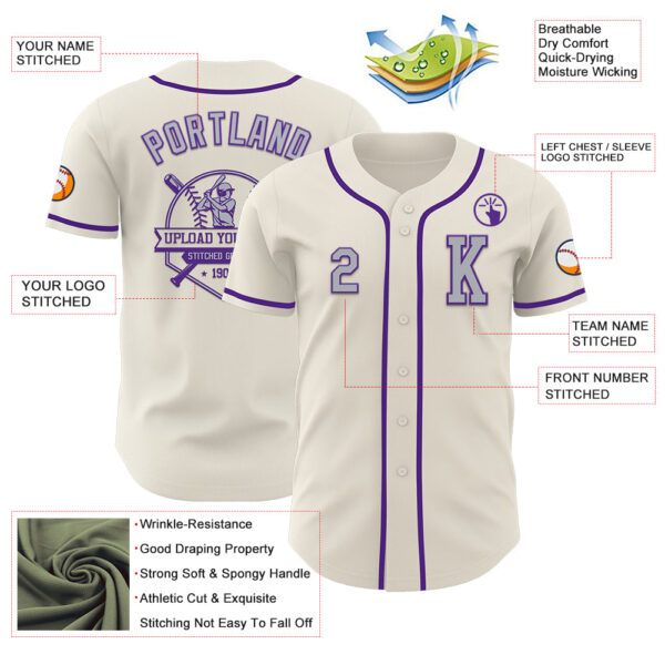 Custom Cream Gray-Purple Authentic Baseball Jersey