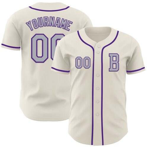 Cream1006_7b882894-1473-4a04-9524-21b83dd7e4cd Custom Cream Gray-Purple Authentic Baseball Jersey