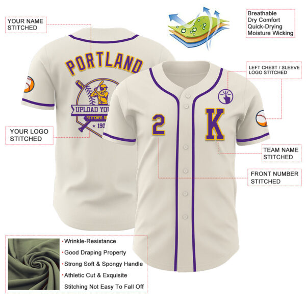 Custom Cream Purple-Gold Authentic Baseball Jersey