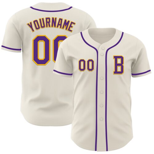 Cream1007_f358ef95-25a2-416e-b7f5-00f874c3d979 Custom Cream Purple-Gold Authentic Baseball Jersey