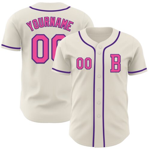 Cream1010_4eb41633-d243-4a55-a8e1-b3f3ce95376c Custom Cream Pink-Purple Authentic Baseball Jersey
