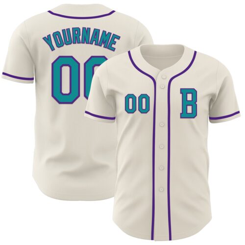 Cream1011_385c1e7d-3d0f-4e0e-9cb4-32af4f0d8684 Custom Cream Teal-Purple Authentic Baseball Jersey