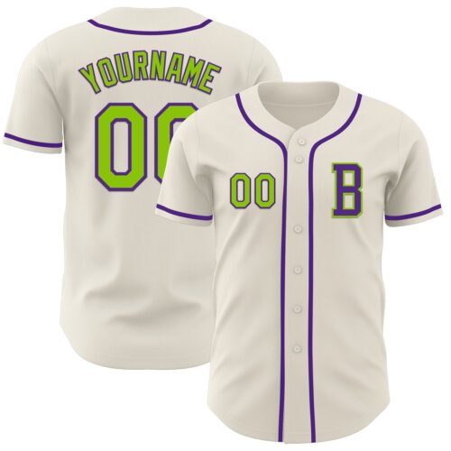Cream1012_b53a0faf-909b-4ac4-97b2-99352152791a Custom Cream Neon Green-Purple Authentic Baseball Jersey