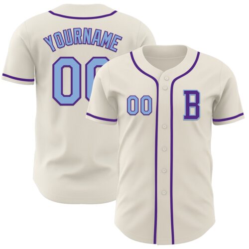 Cream1013_a0b56bfe-4979-4224-bfae-dc35149e6a7c Custom Cream Light Blue-Purple Authentic Baseball Jersey