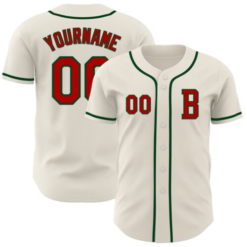 Cream1014_cee2771f-0611-4b28-8c4b-081724b5b258 Custom Cream Red-Green Authentic Baseball Jersey