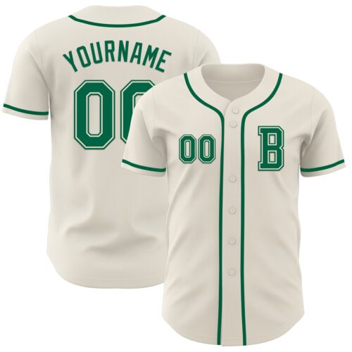 Cream1019_f0df70e5-53d7-43c2-9a50-fb509de055eb Custom Cream Kelly Green Authentic Baseball Jersey