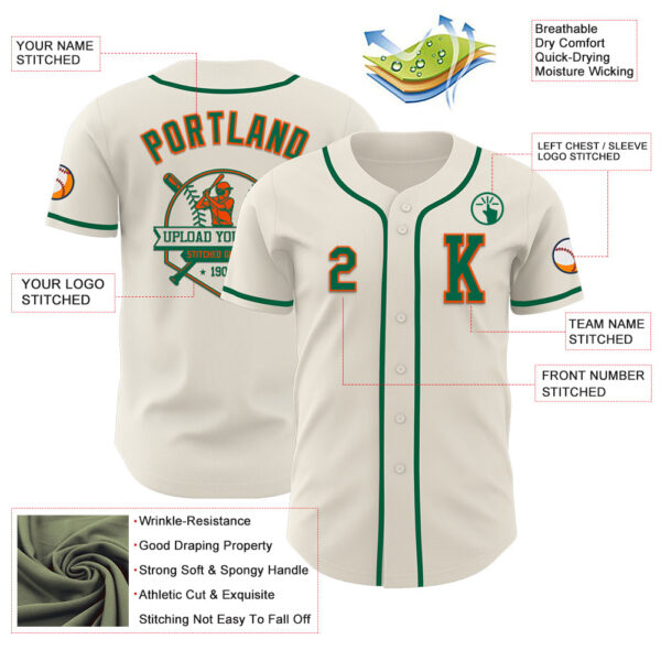 Custom Cream Kelly Green-Orange Authentic Baseball Jersey