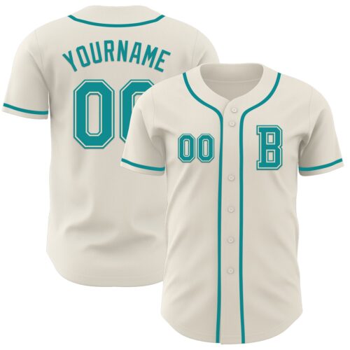 Cream1029_d64911de-b03f-48ac-bd02-750ed0096fda Custom Cream Teal Authentic Baseball Jersey