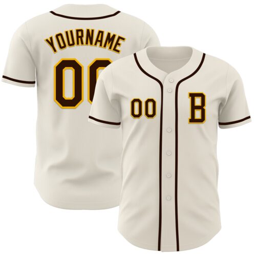 Cream1034_26fdacb3-69e1-4692-9b61-1637669f0b19 Custom Cream Brown-Gold Authentic Baseball Jersey