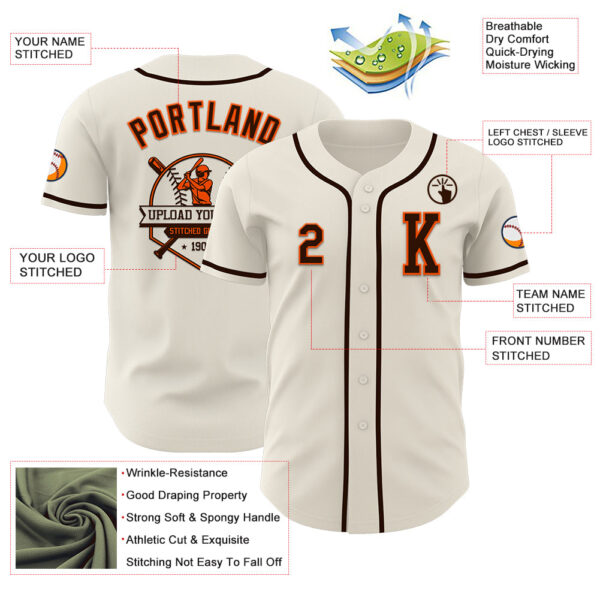 Custom Cream Brown-Orange Authentic Baseball Jersey