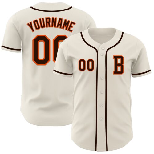 Cream1035_635d2309-ed2f-4daa-af25-d19086d560a7 Custom Cream Brown-Orange Authentic Baseball Jersey