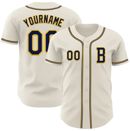 Cream1038_9eafb94d-bb2e-4b1d-914d-f89e2ddba5a1 Custom Cream Navy-Gold Authentic Baseball Jersey