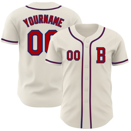 Cream1041_3691f3c5-38df-458c-9da6-57e57c7638b1 Custom Cream Red=Royal Authentic Baseball Jersey
