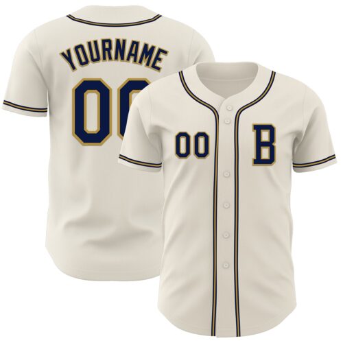 Cream1042_4b583118-9a04-4d82-95a4-b5d5fbfd548d Custom Cream Navy-Old Gold Authentic Baseball Jersey