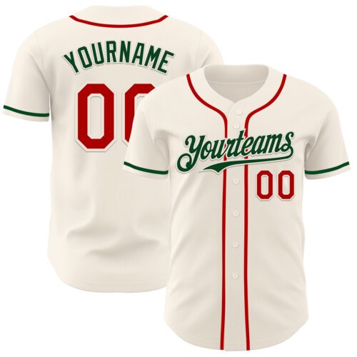Custom Cream Red-Green Authentic Baseball Jersey