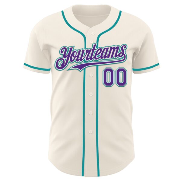 Custom Cream Purple-Teal Authentic Baseball Jersey