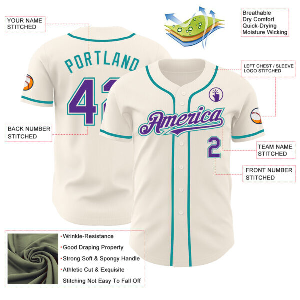 Custom Cream Purple-Teal Authentic Baseball Jersey