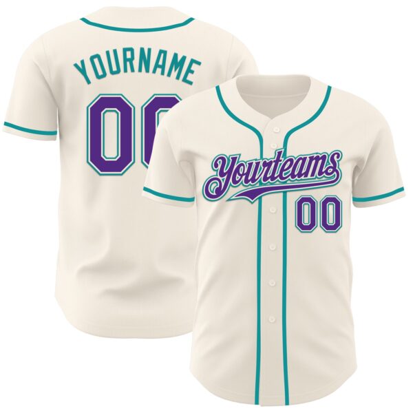 Custom Cream Purple-Teal Authentic Baseball Jersey