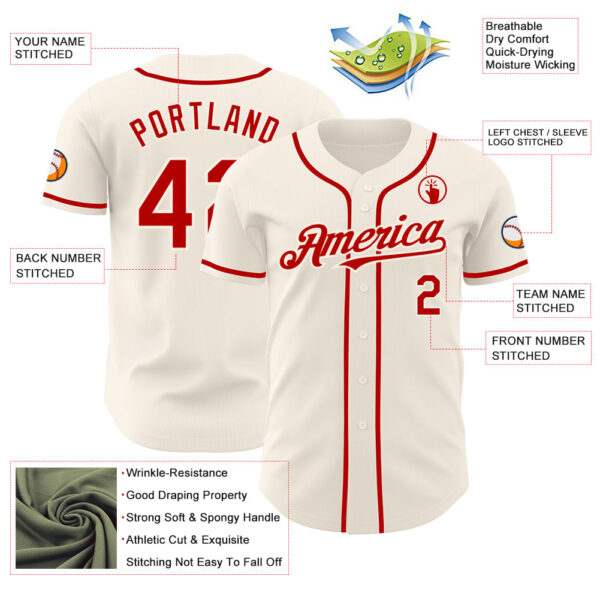 Custom Cream Red Authentic Baseball Jersey