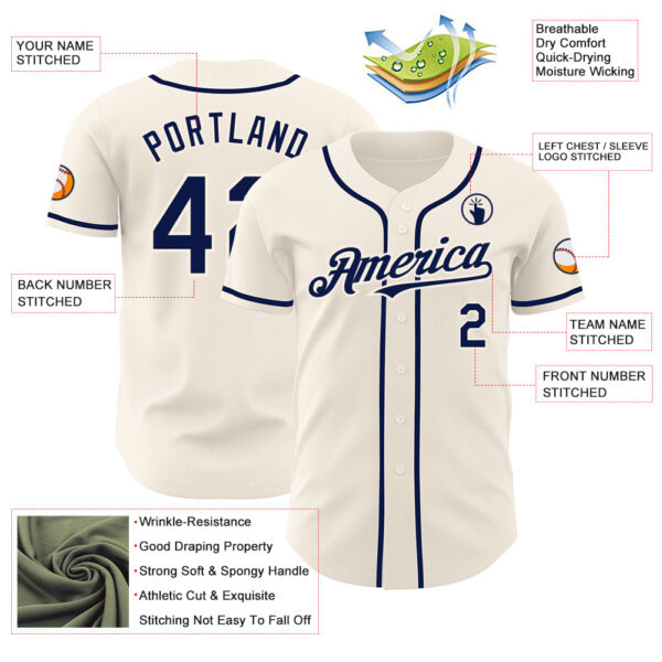 Custom Cream Navy Authentic Baseball Jersey
