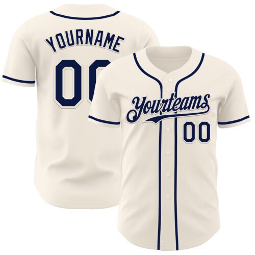 Custom Cream Navy Authentic Baseball Jersey