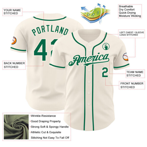 Custom Cream Kelly Green Authentic Baseball Jersey