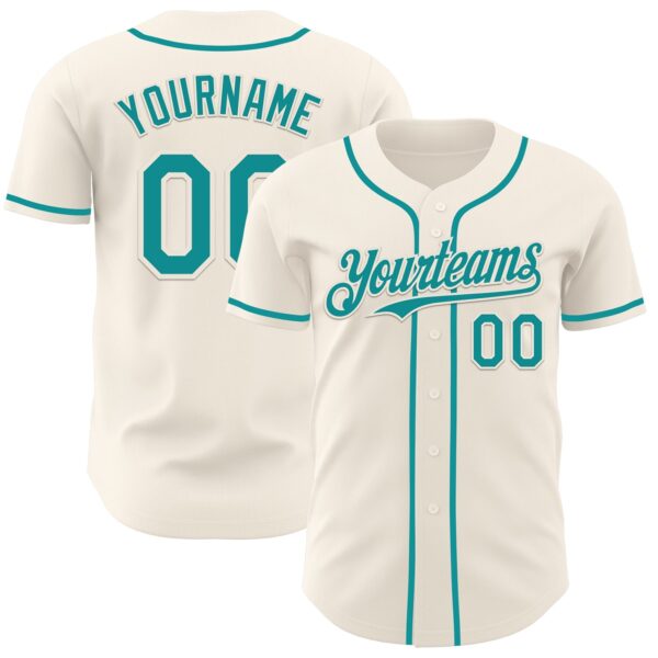 Custom Cream Teal Authentic Baseball Jersey