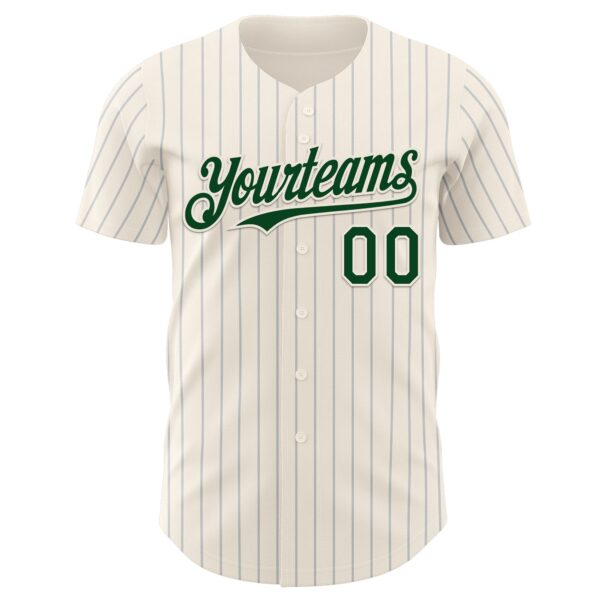Custom Cream Gray Pinstripe Green Authentic Baseball Jersey