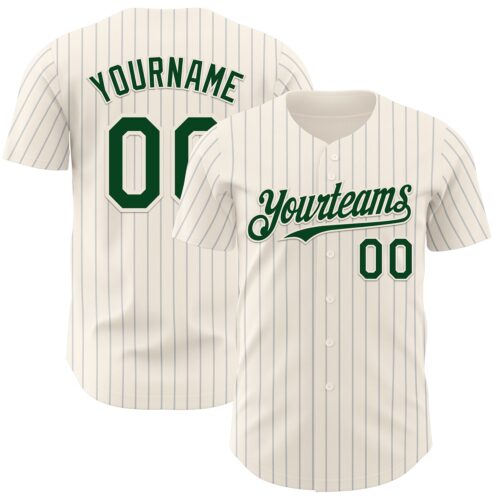 Cream1085 Custom Cream Gray Pinstripe Green Authentic Baseball Jersey