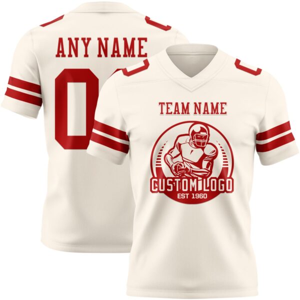 Custom Cream Red Authentic Football Jersey