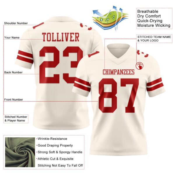 Custom Cream Red Authentic Football Jersey