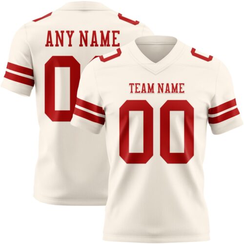 Cream1090 Custom Cream Red Authentic Football Jersey