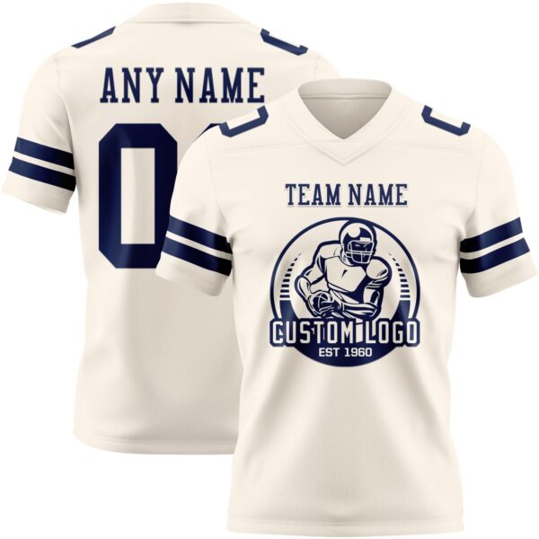 Custom Cream Navy Authentic Football Jersey