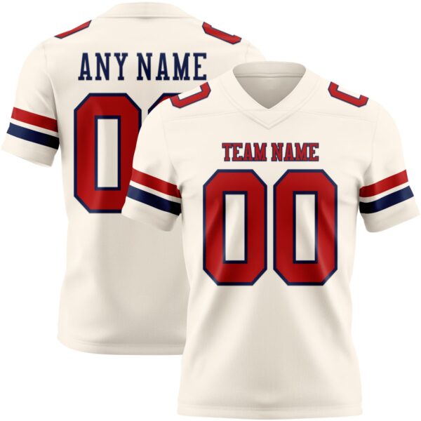 Custom Cream Red-Navy Authentic Football Jersey